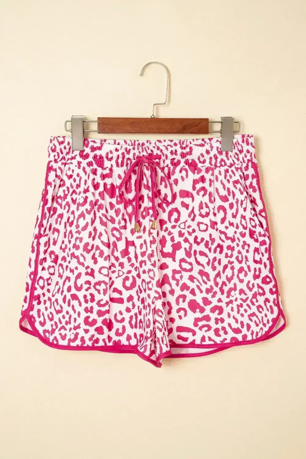 Blue Leopard Elastic Waist Lace up Contrast Trim Casual Shorts