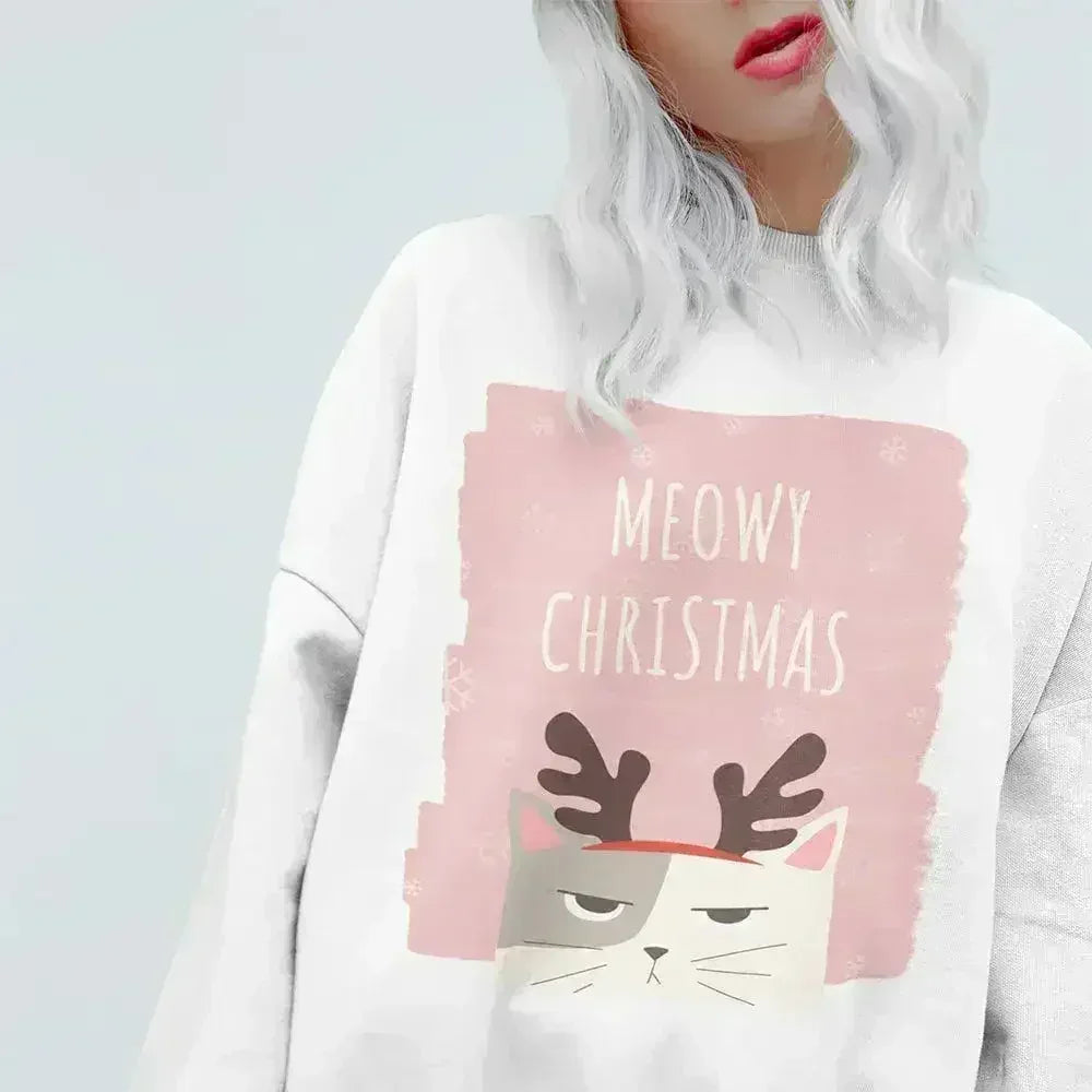 Meowy Christmas Sweatshirt - Festive Cat Loungewear | Femstylo