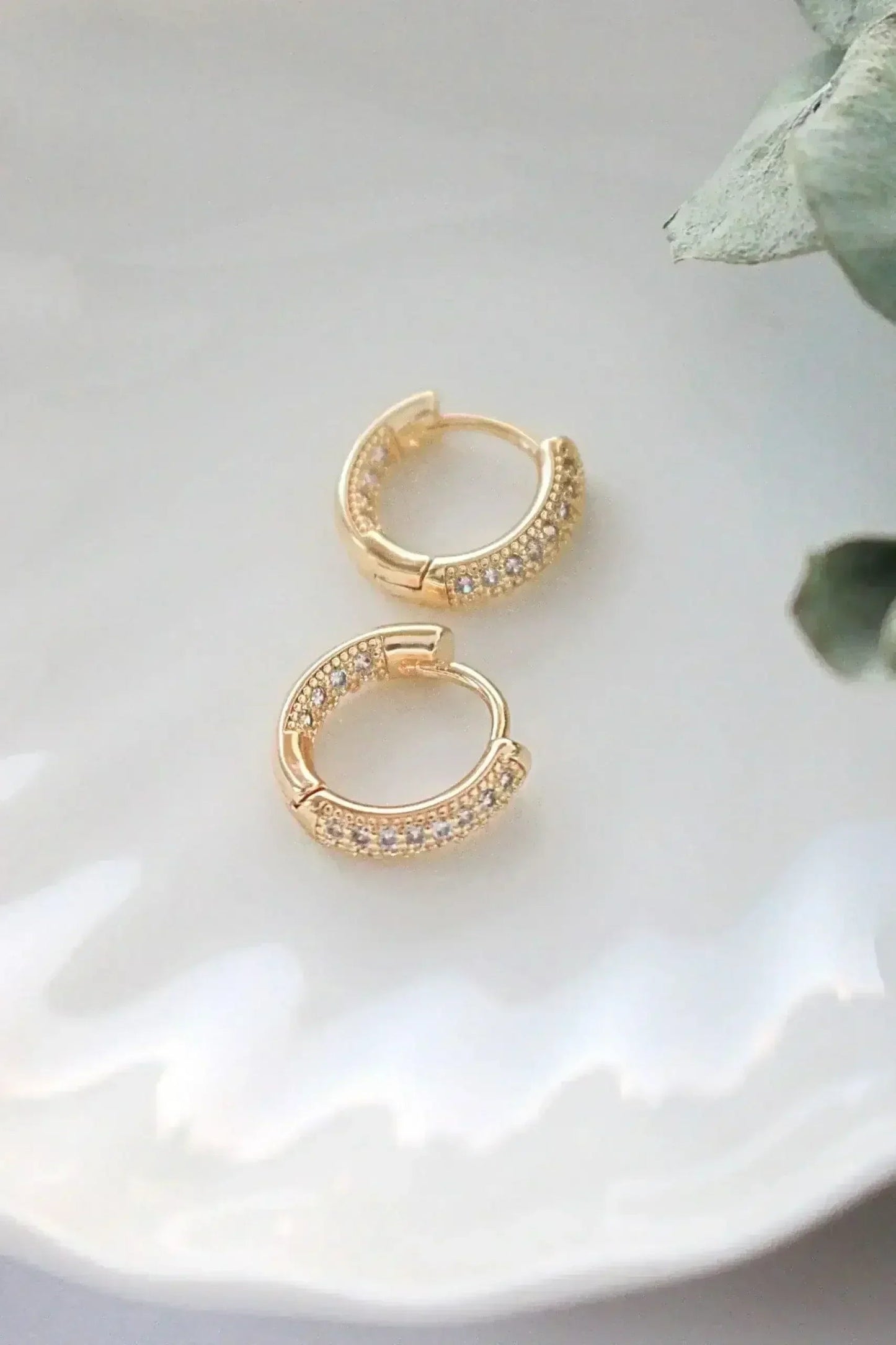 Pavé CZ Hoop Earrings - 24K Gold Plated | Femstylo