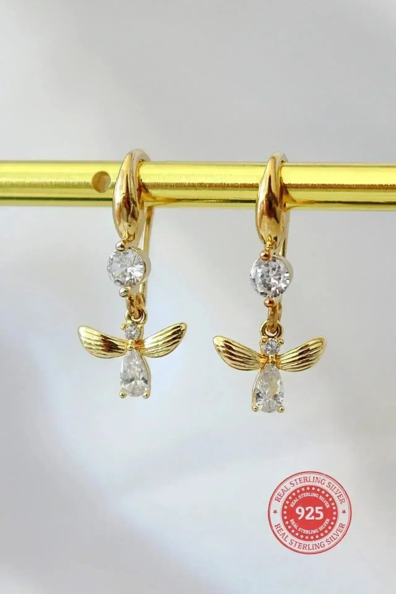 Bee Hook Earrings - 18K Gold & Cubic Zirconia | Femstylo