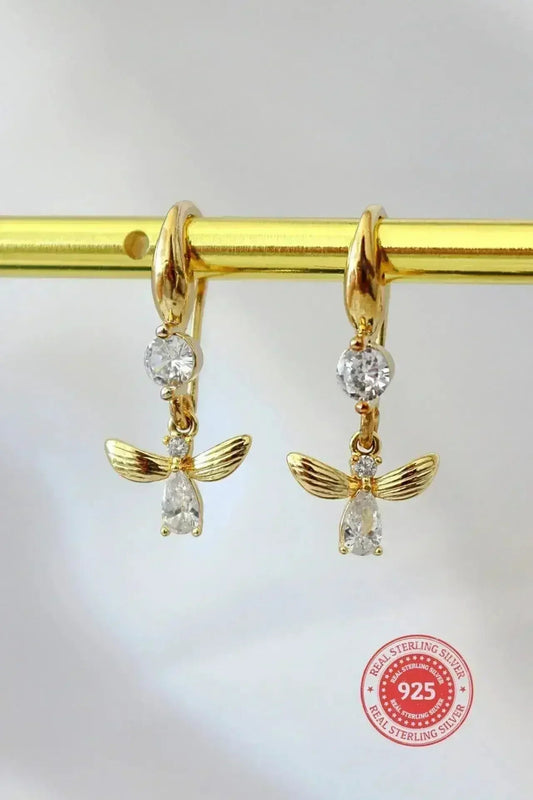 Bee Hook Earrings - 18K Gold & Cubic Zirconia | Femstylo