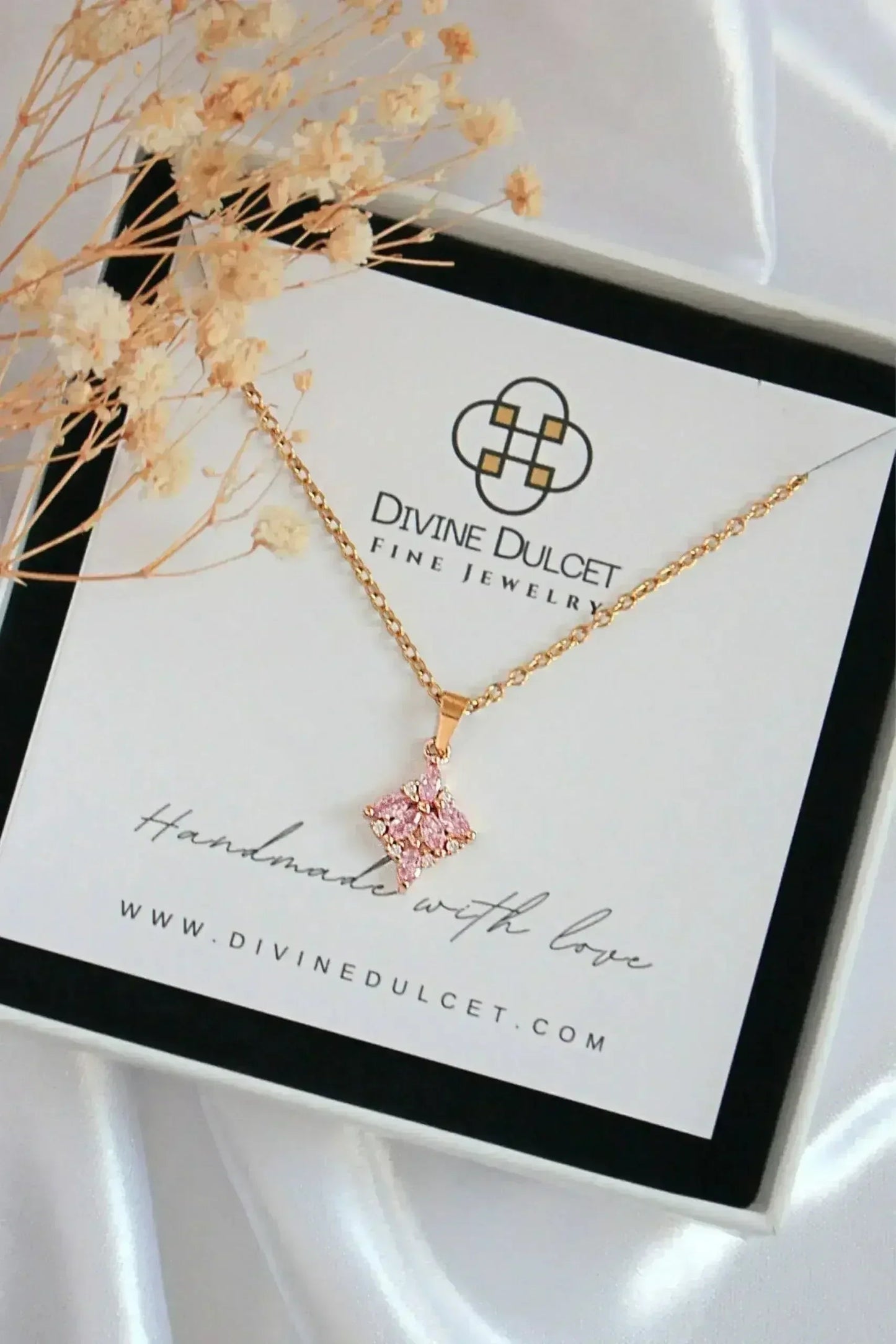 Pink CZ Pendant Necklace - 24K Gold Plated Dainty Jewelry | Femstylo
