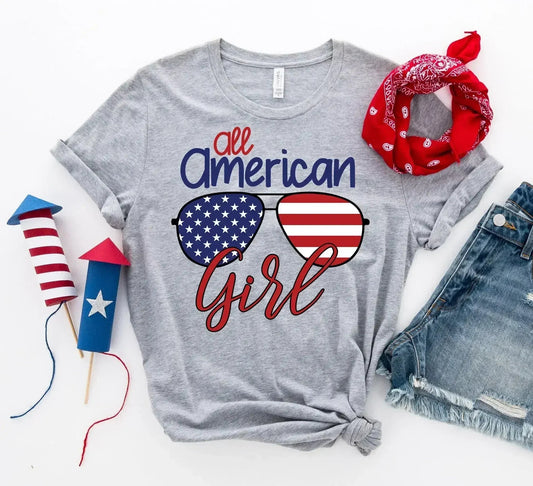 All American Sunglasses Printed Girl T-shirt | Bella Canvas