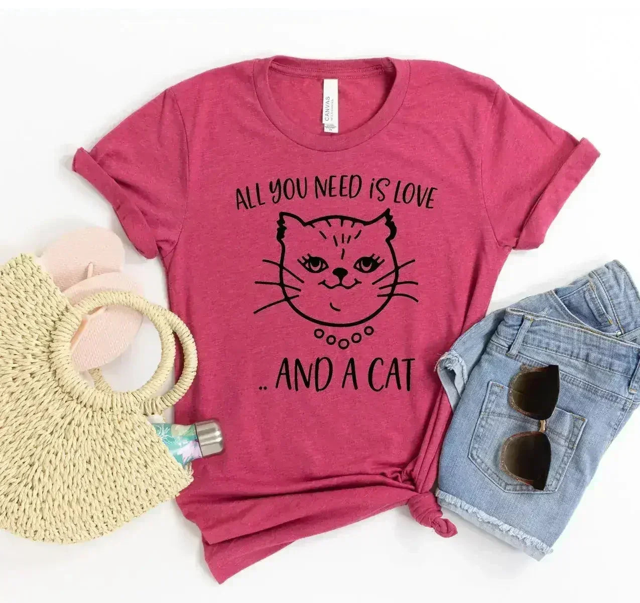 All You Need Is Love And A Cat T-Shirt – Soft Cotton Tee for Cat Lovers