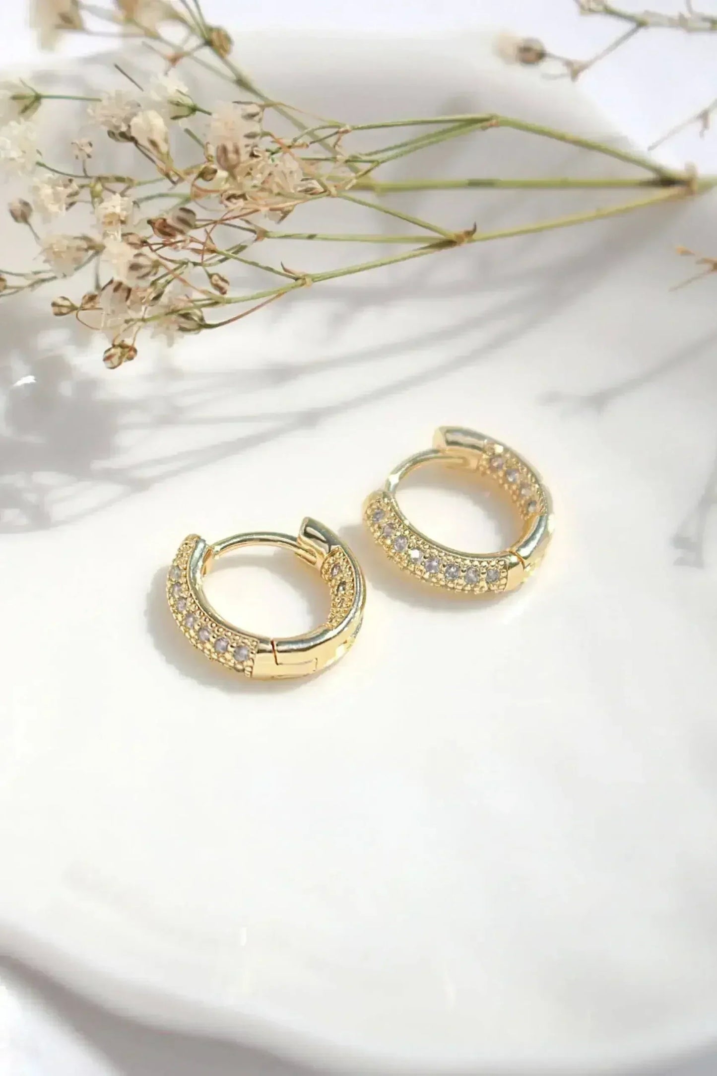 Pavé CZ Hoop Earrings - 24K Gold Plated | Femstylo
