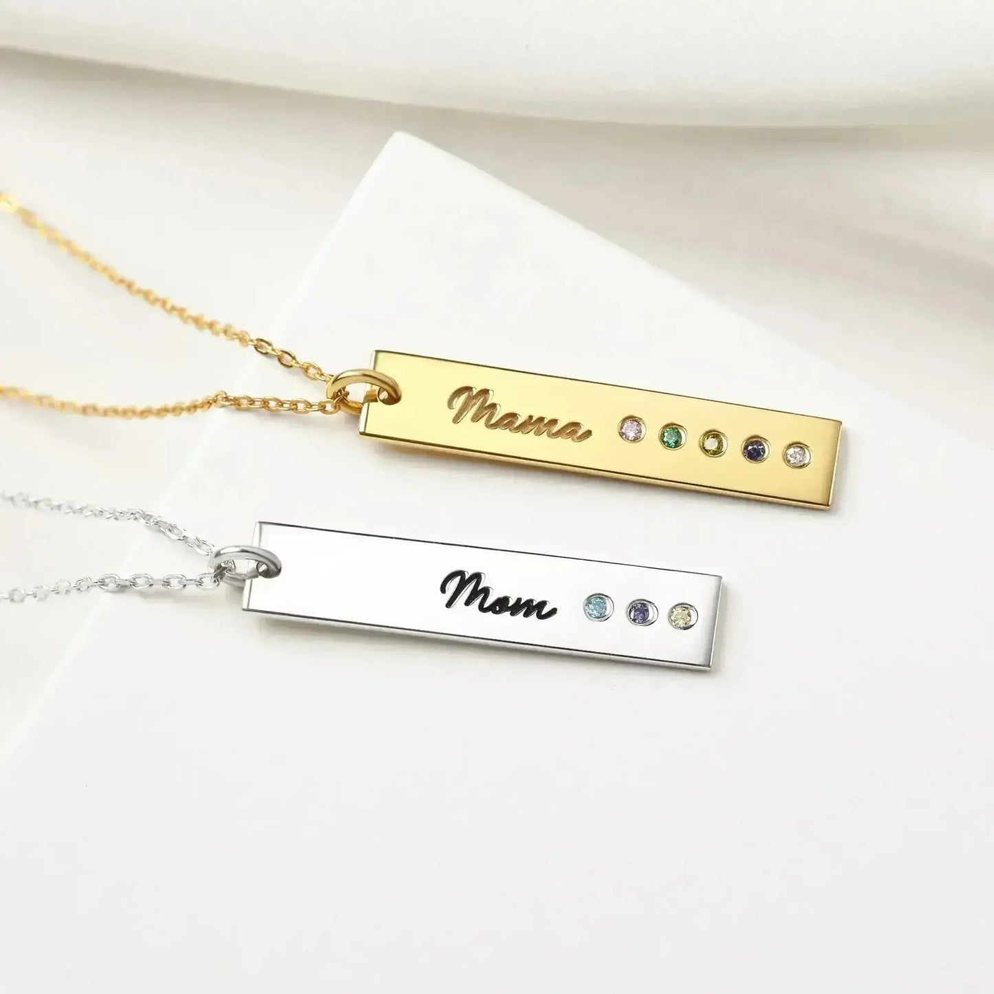 Mom Necklace Birthstone, Birthstone Bar Necklace, Mom Jewelry