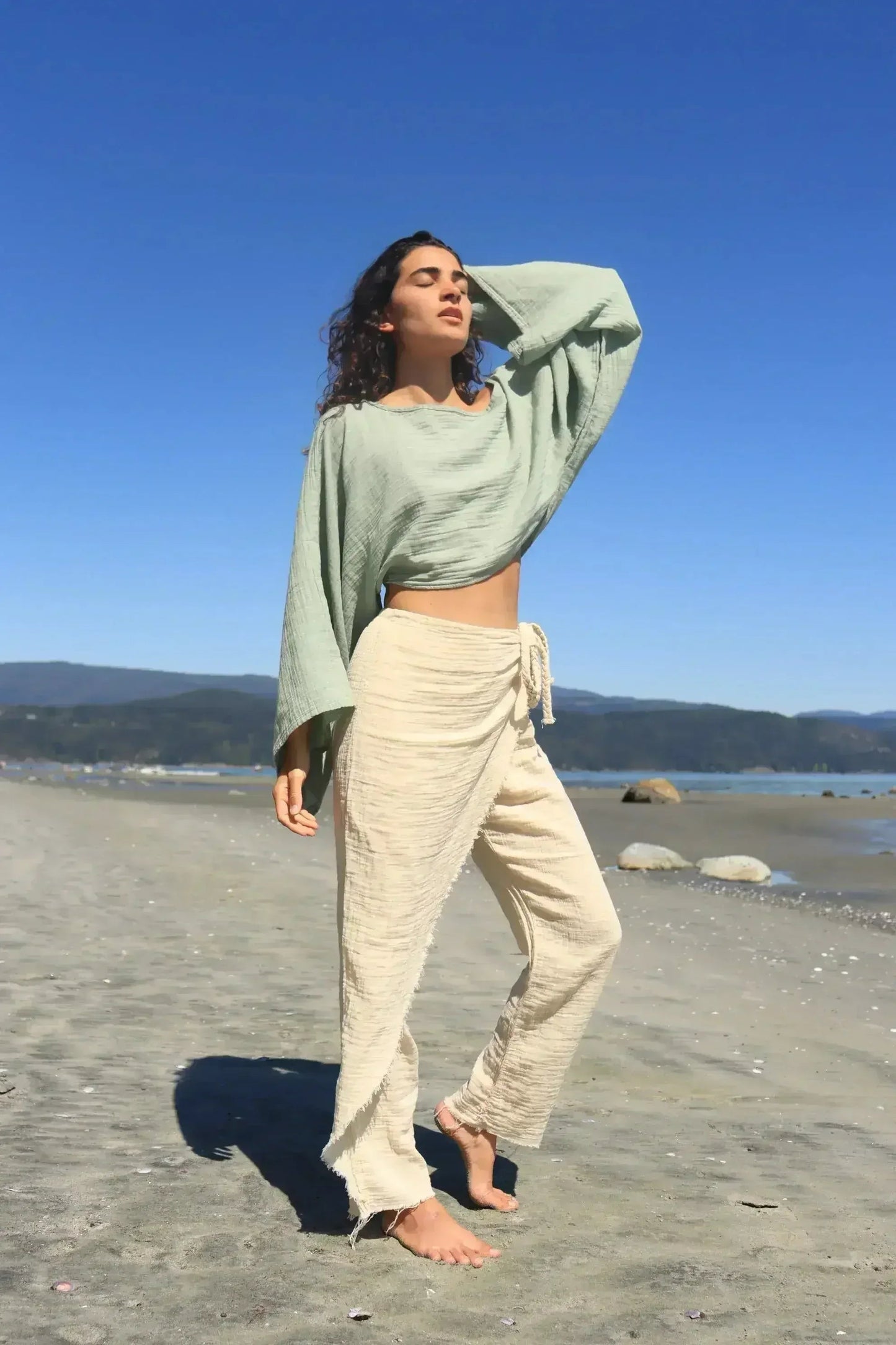 Organic Cotton Long Sleeve Crop Top - Sustainable & Handmade