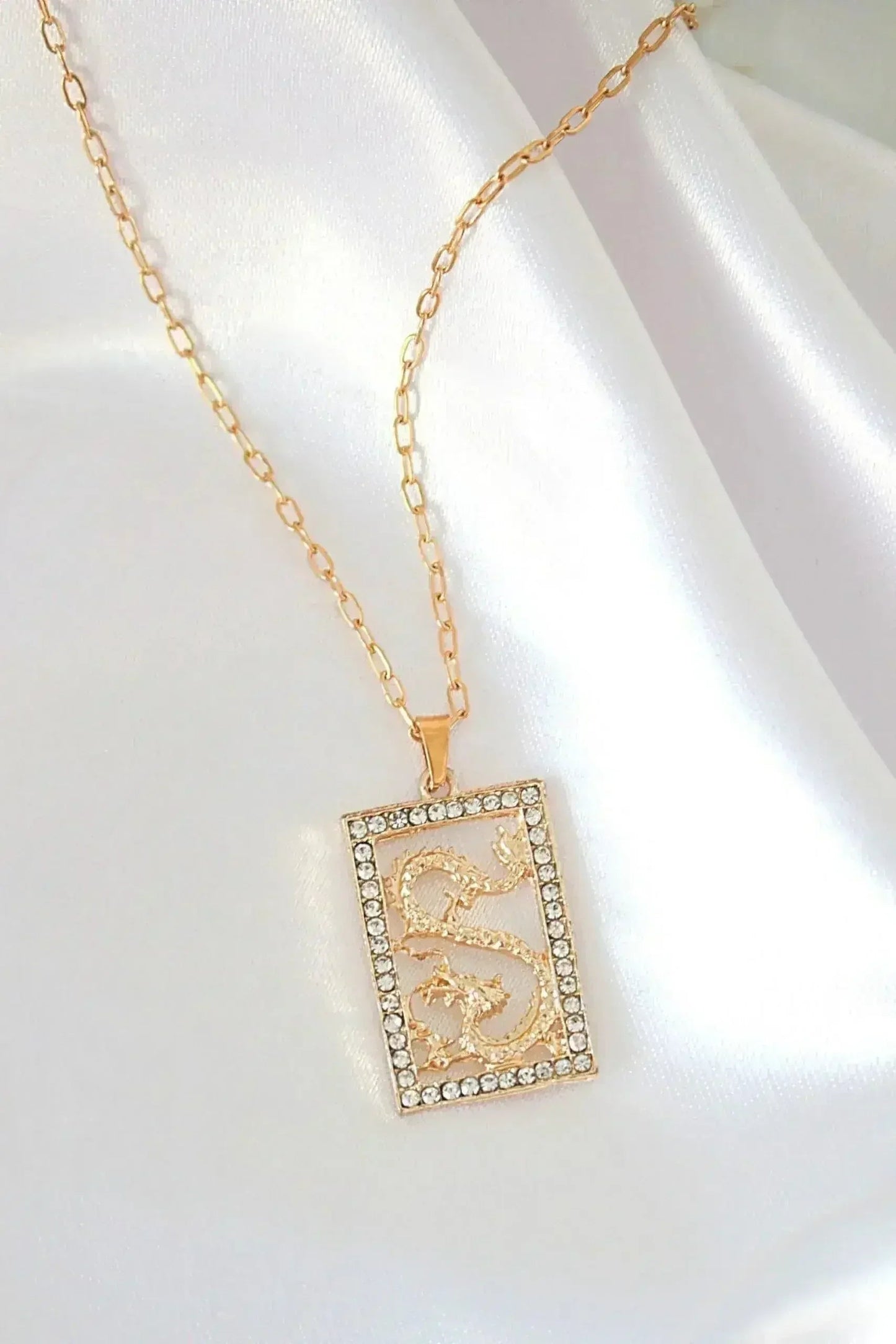 24 Karats Cubic Zirconia Chinese Dragon Necklace