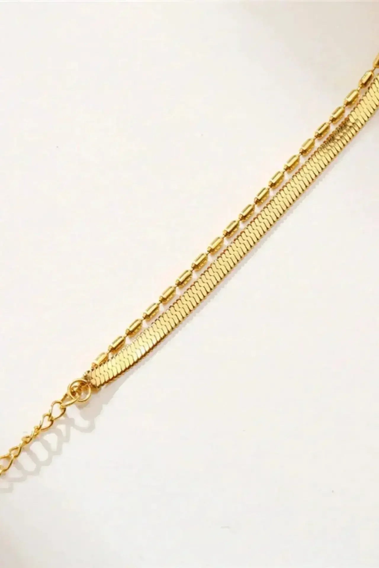 18K Gold Double Chain Bracelet - Flat & Link Style Adjustable Bangle | Femstylo