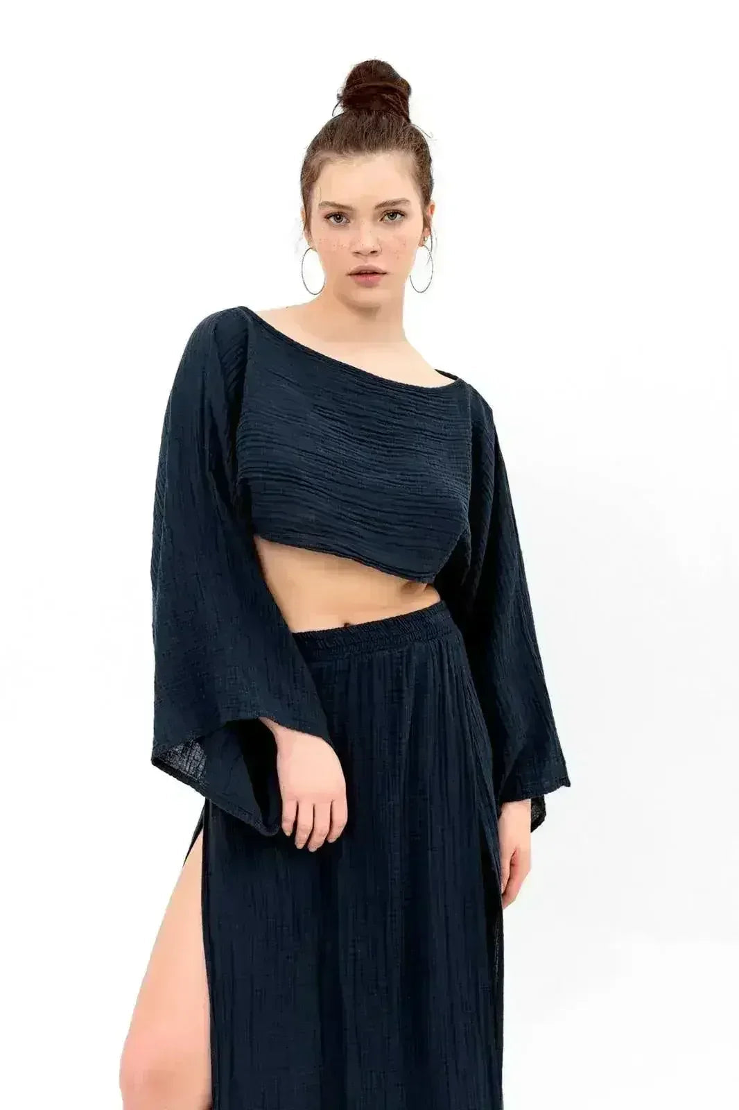 Organic Cotton Long Sleeve Crop Top - Sustainable & Handmade