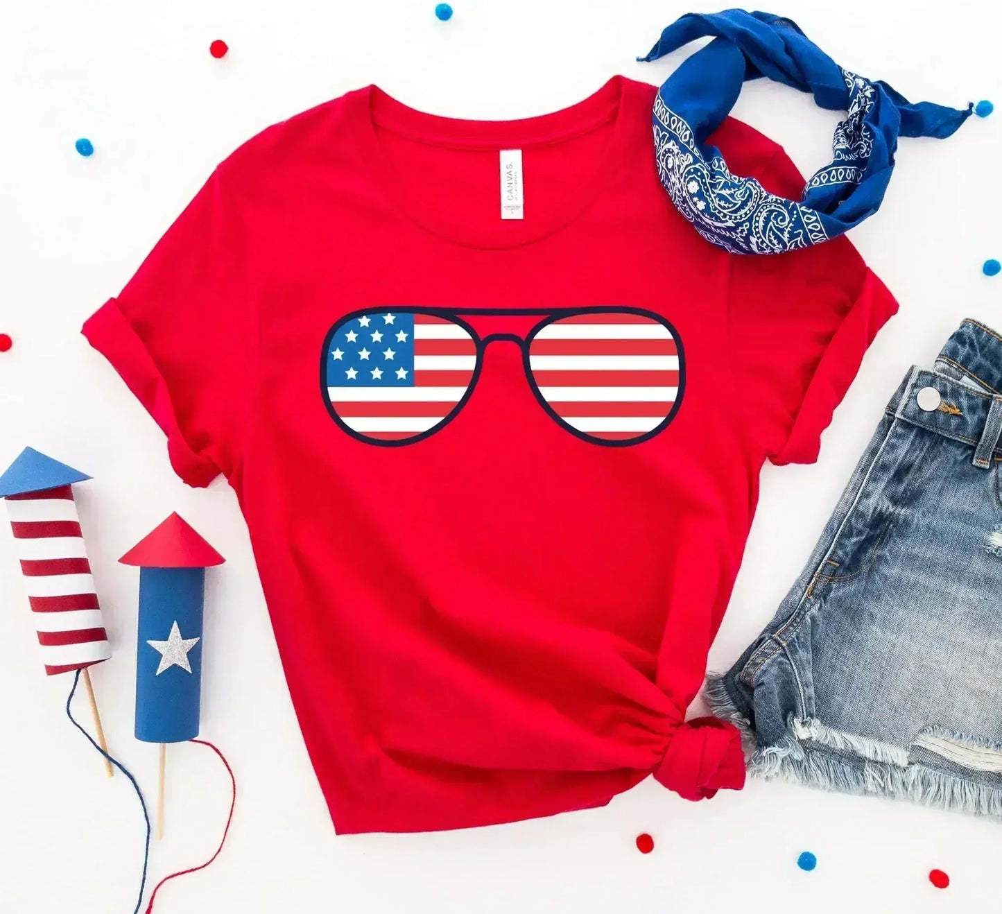 American Flag Sunglasses T-Shirt | Premium Cotton | Bella Canvas