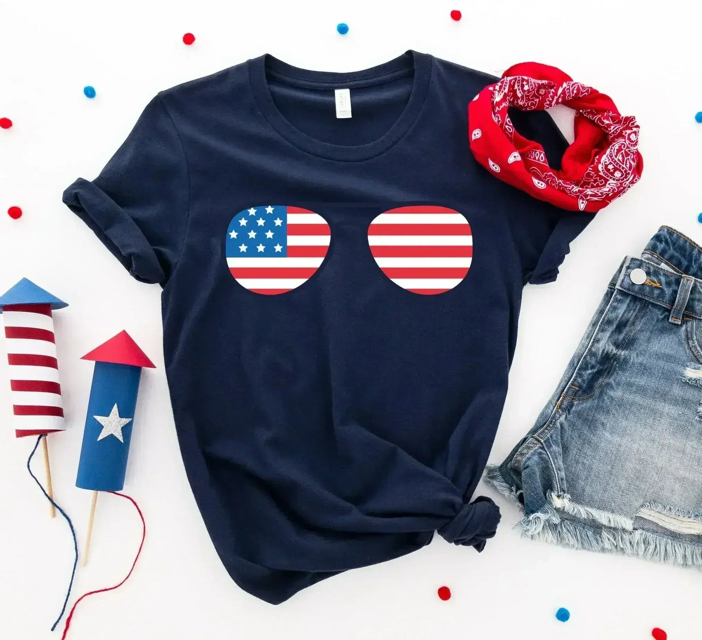 American Flag Sunglasses T-Shirt | Premium Cotton | Bella Canvas