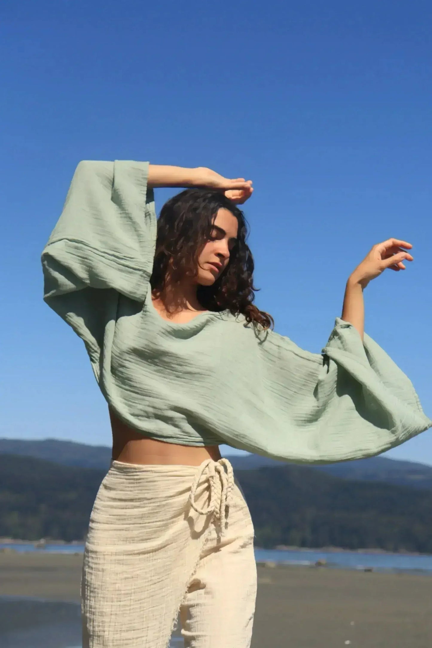Organic Cotton Long Sleeve Crop Top - Sustainable & Handmade