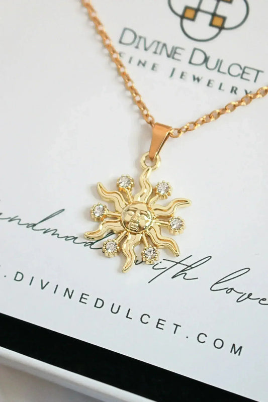 24 Karats CZ Sun Pendant Necklace