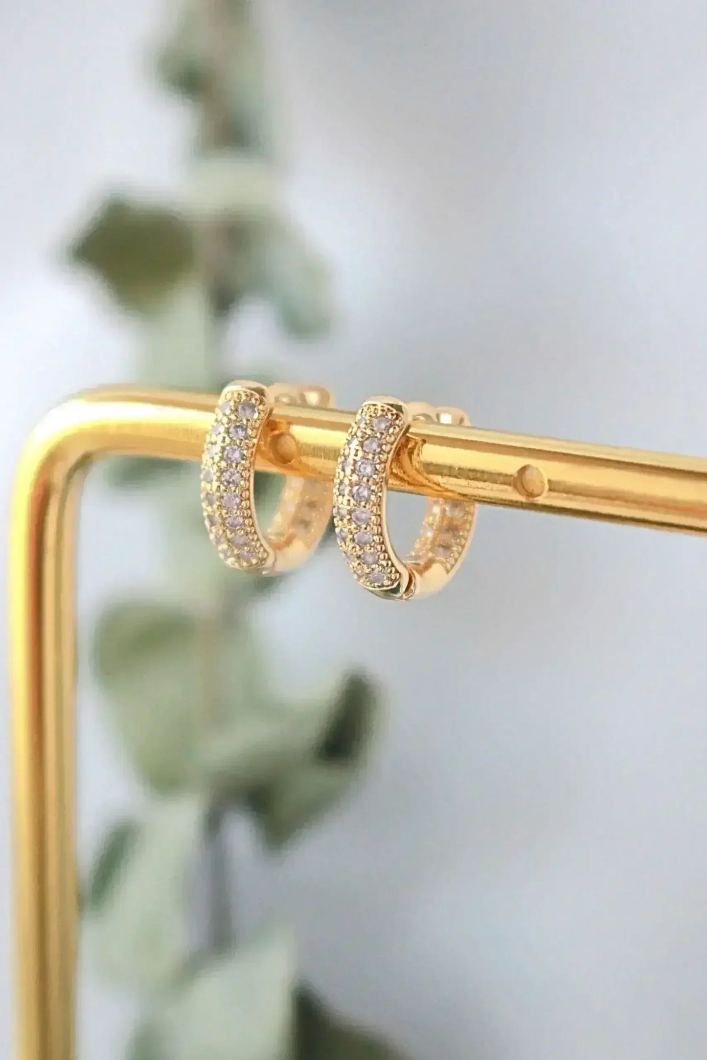 Pavé CZ Hoop Earrings - 24K Gold Plated | Femstylo