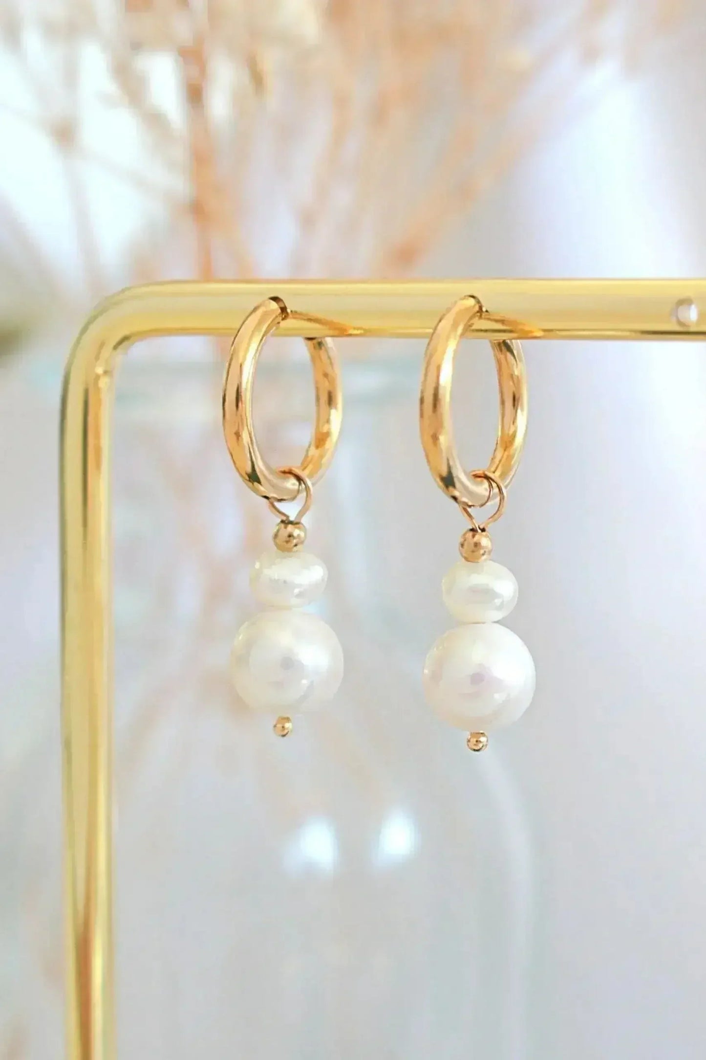 24 Karats Freshwater Pearls Baroque Dangle Hoops | Femstylo