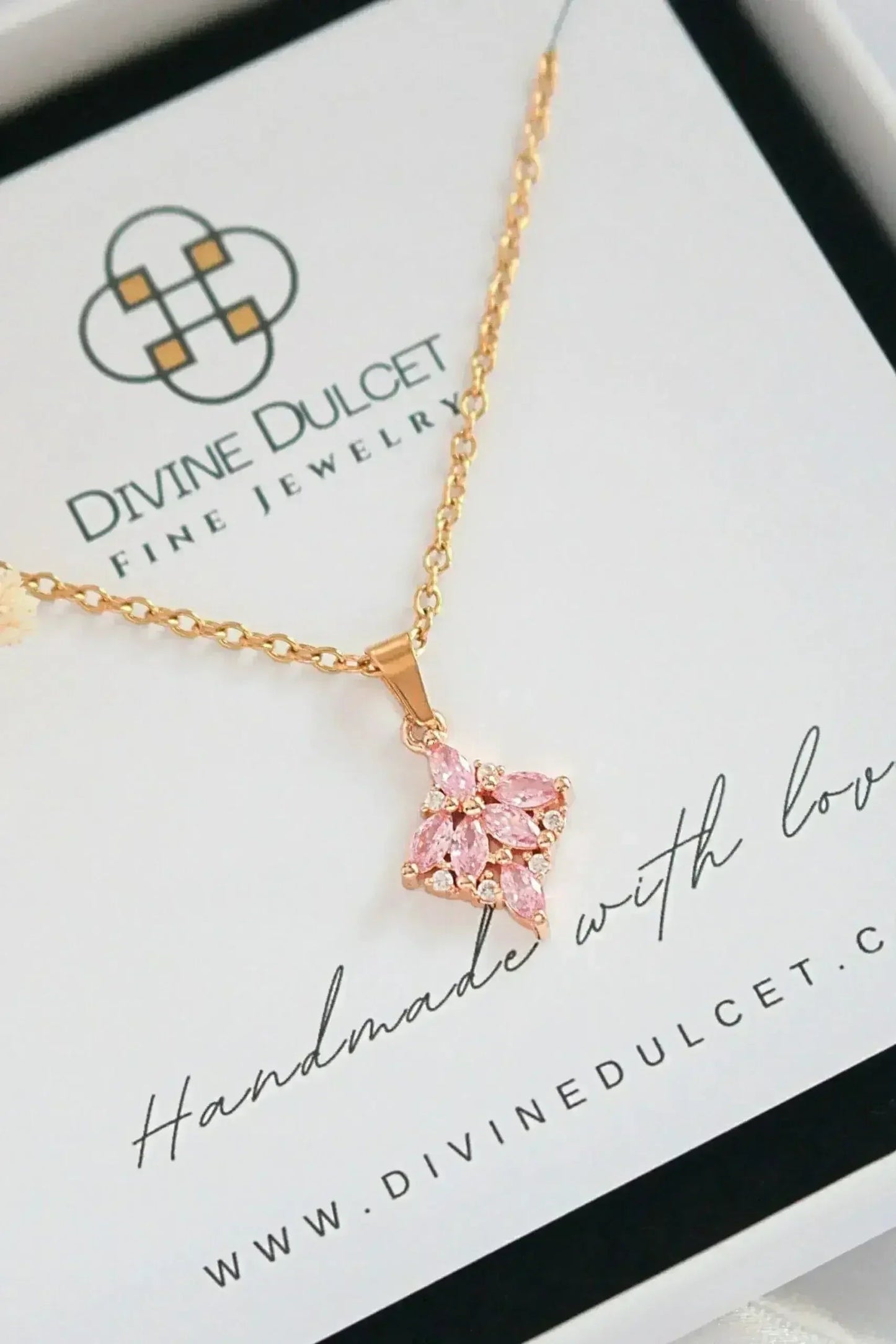 Pink CZ Pendant Necklace - 24K Gold Plated Dainty Jewelry | Femstylo