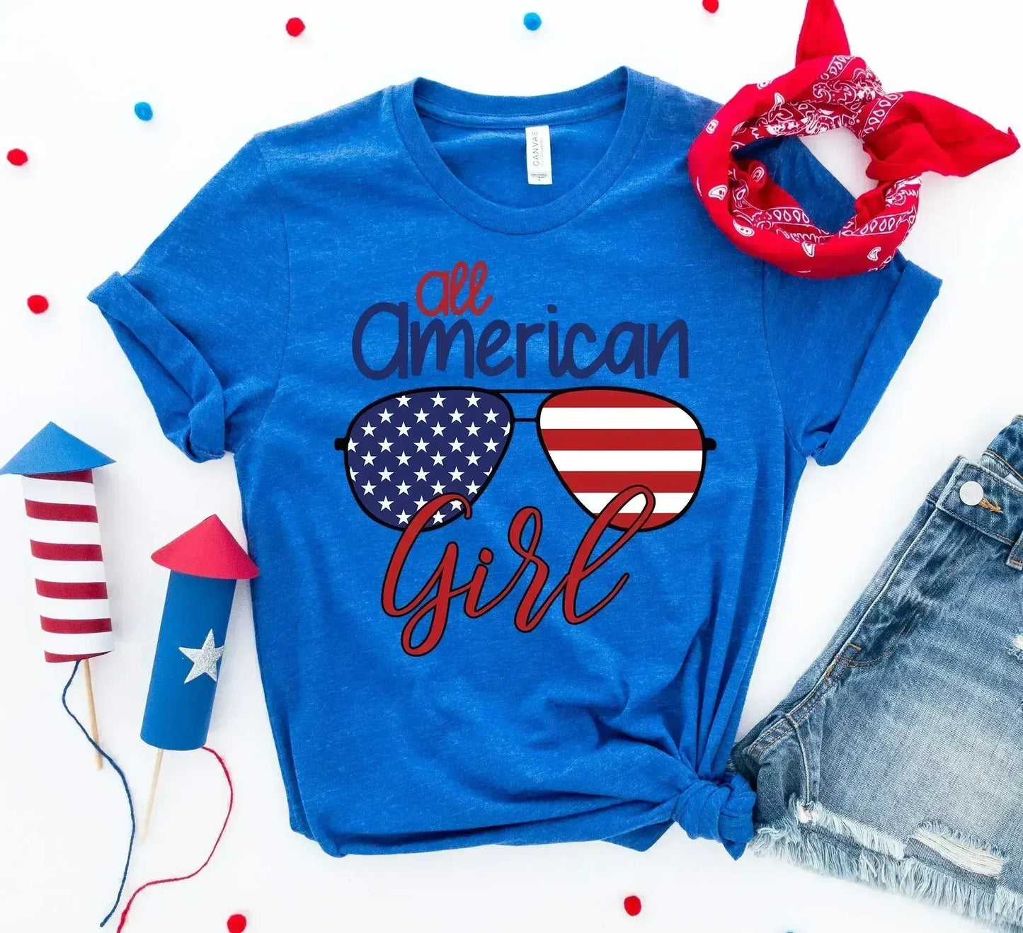 All American Sunglasses Printed Girl T-shirt | Bella Canvas