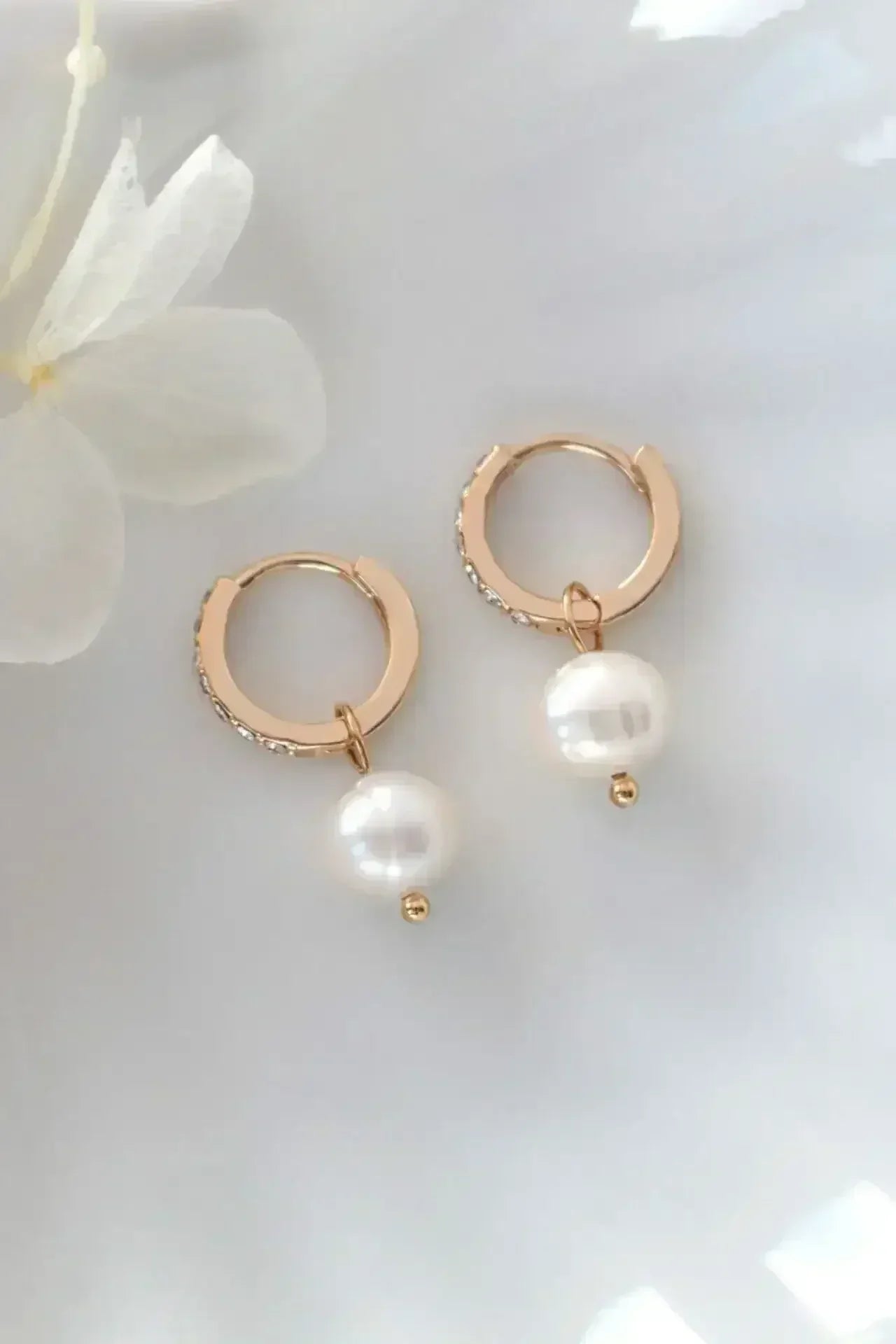 Baroque Pearl Hoop Earrings - 24K Gold & CZ | Femstylo