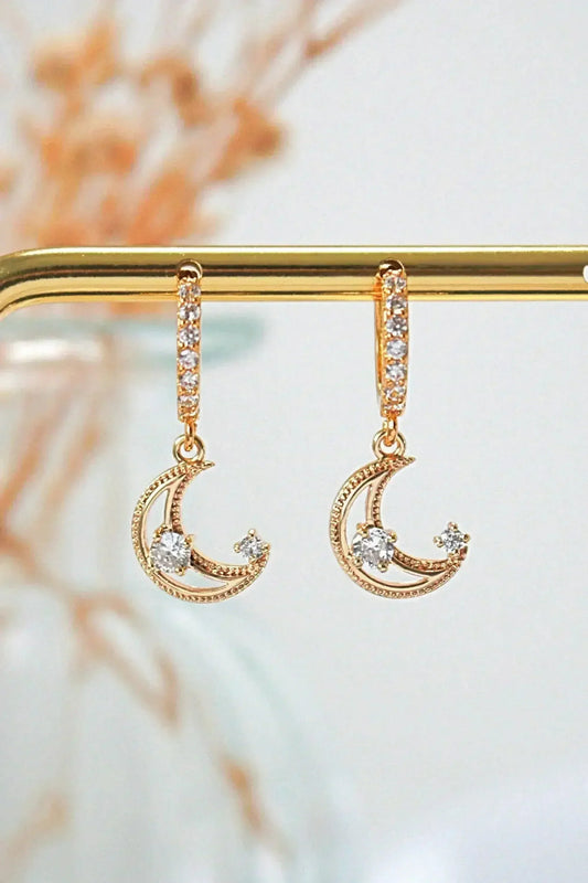 Moon Hoop Earrings - 24K Gold & Cubic Zirconia | Femstylo
