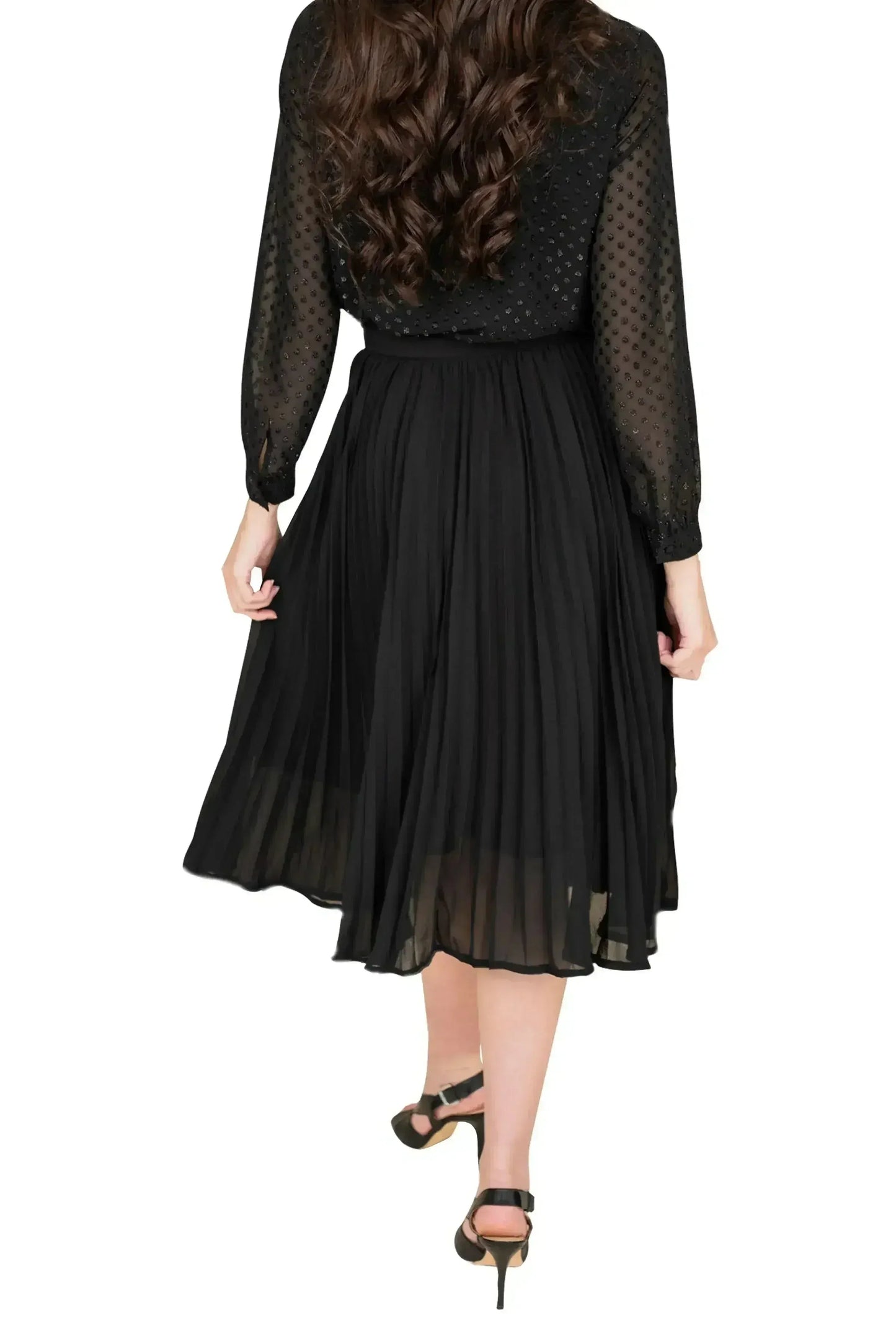 Black Crushed Chiffon Pleated Full lining Skirt | Femstylo