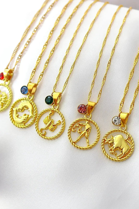 18K Zodiac Sign and Birthstone Necklace