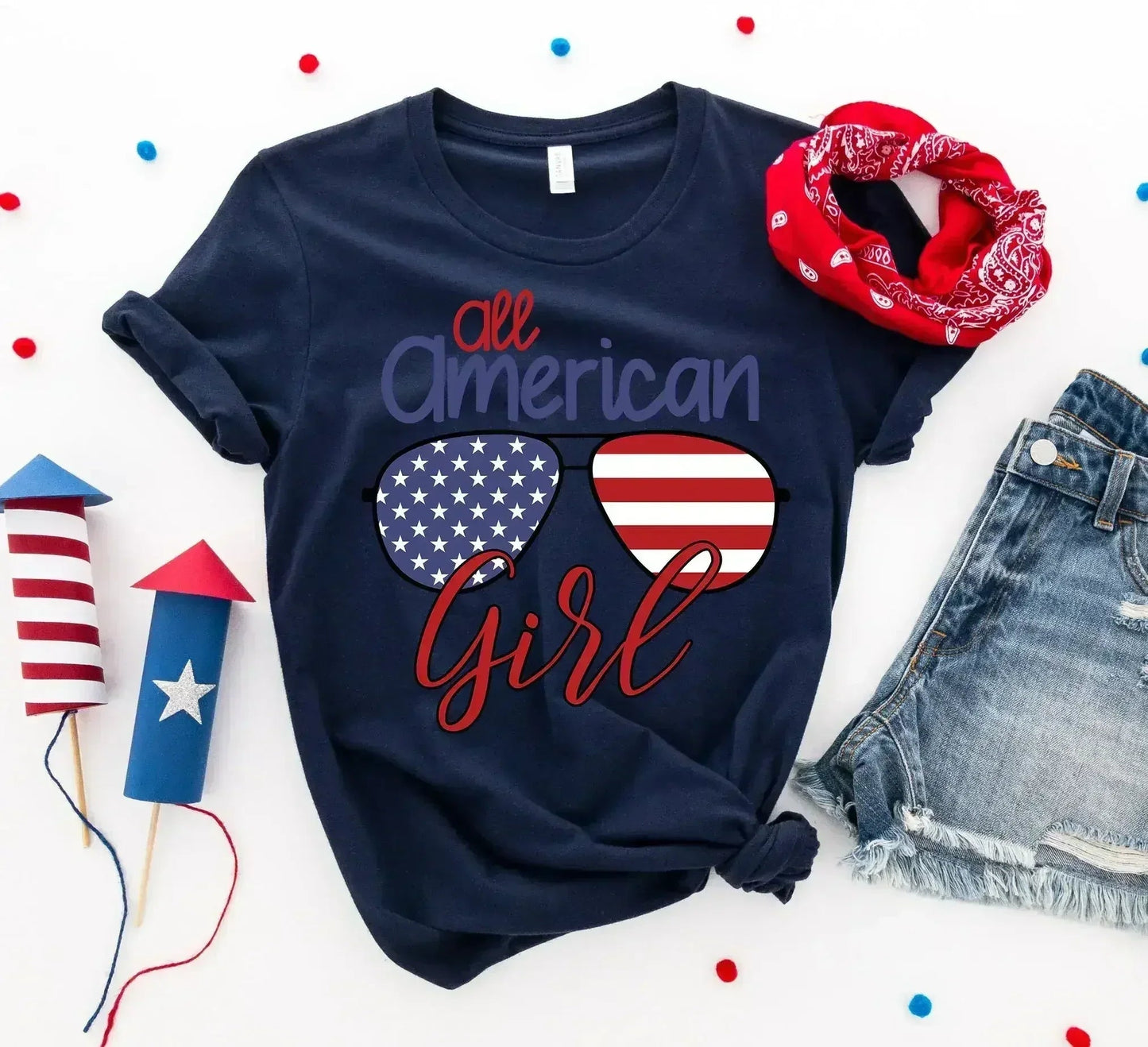 All American Sunglasses Printed Girl T-shirt | Bella Canvas