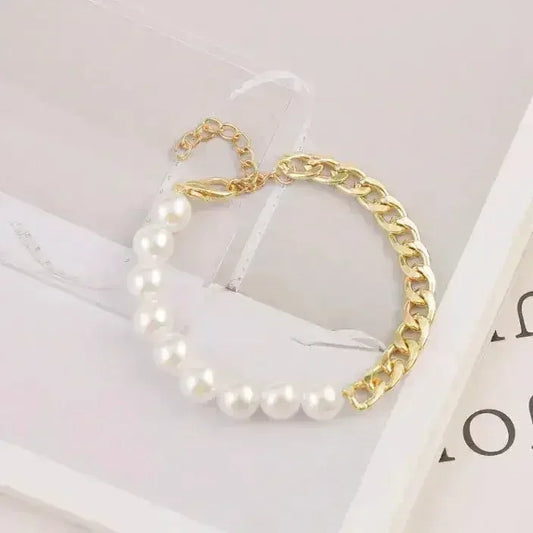 Pearl & Chain Bracelet – Gold Plated Half Beaded Jewelry