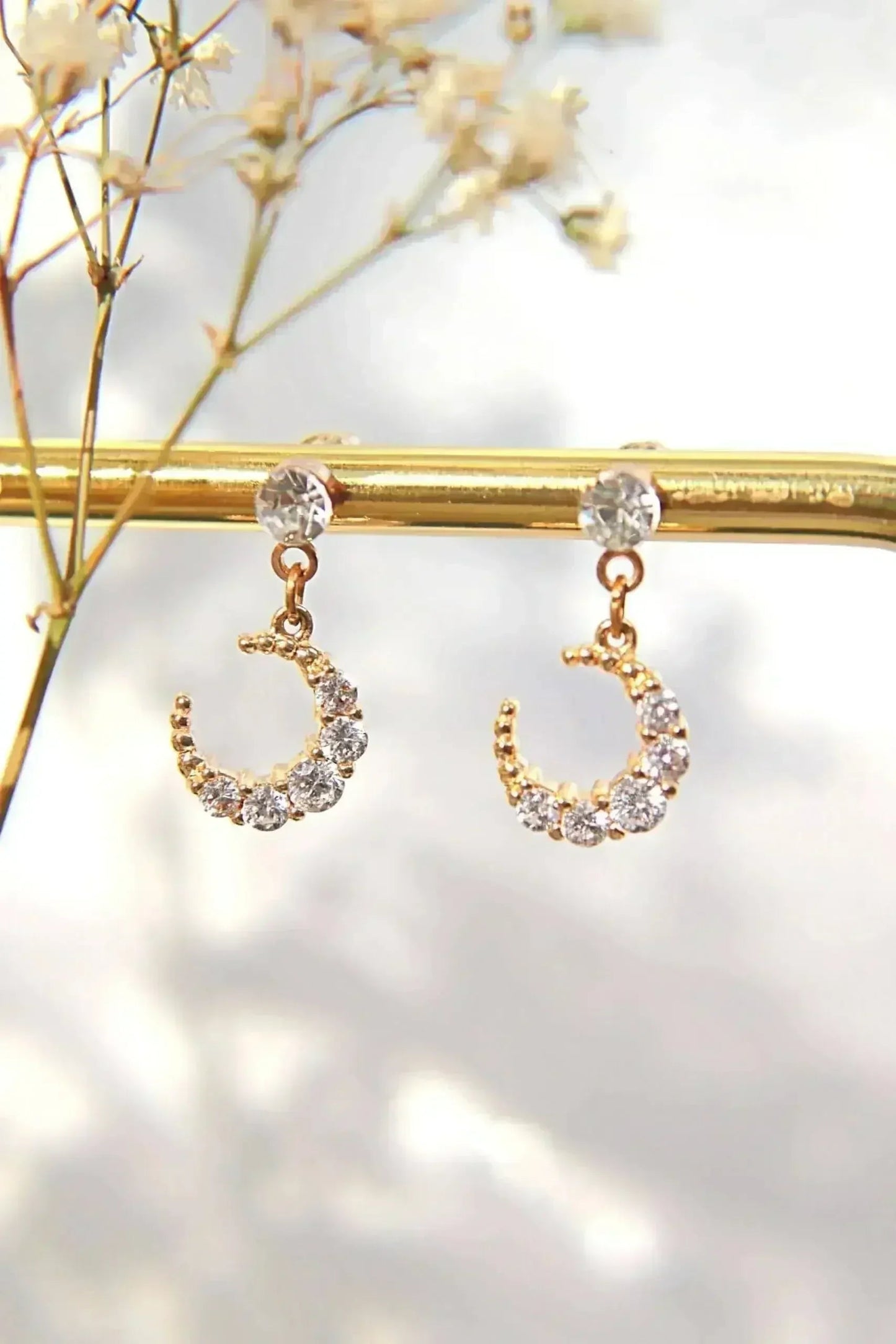 Moon Earrings - 24K Gold & Cubic Zirconia | Femstylo