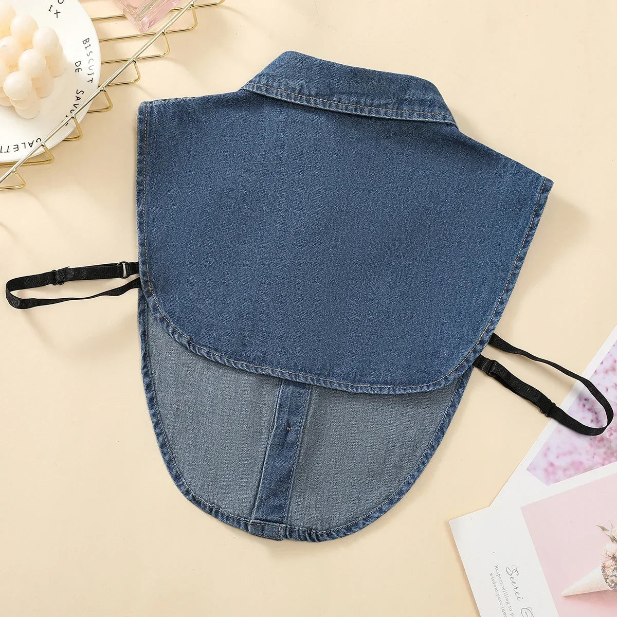 Faux col pointu en jean bleu délavé pour femme, style professionnel, décontracté et polyvalent, style demi-chemise 