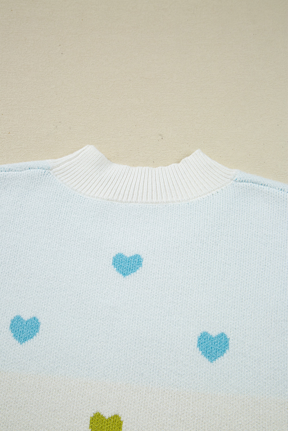 Multicolor Heart Pattern Colorblock High Neck Sweater