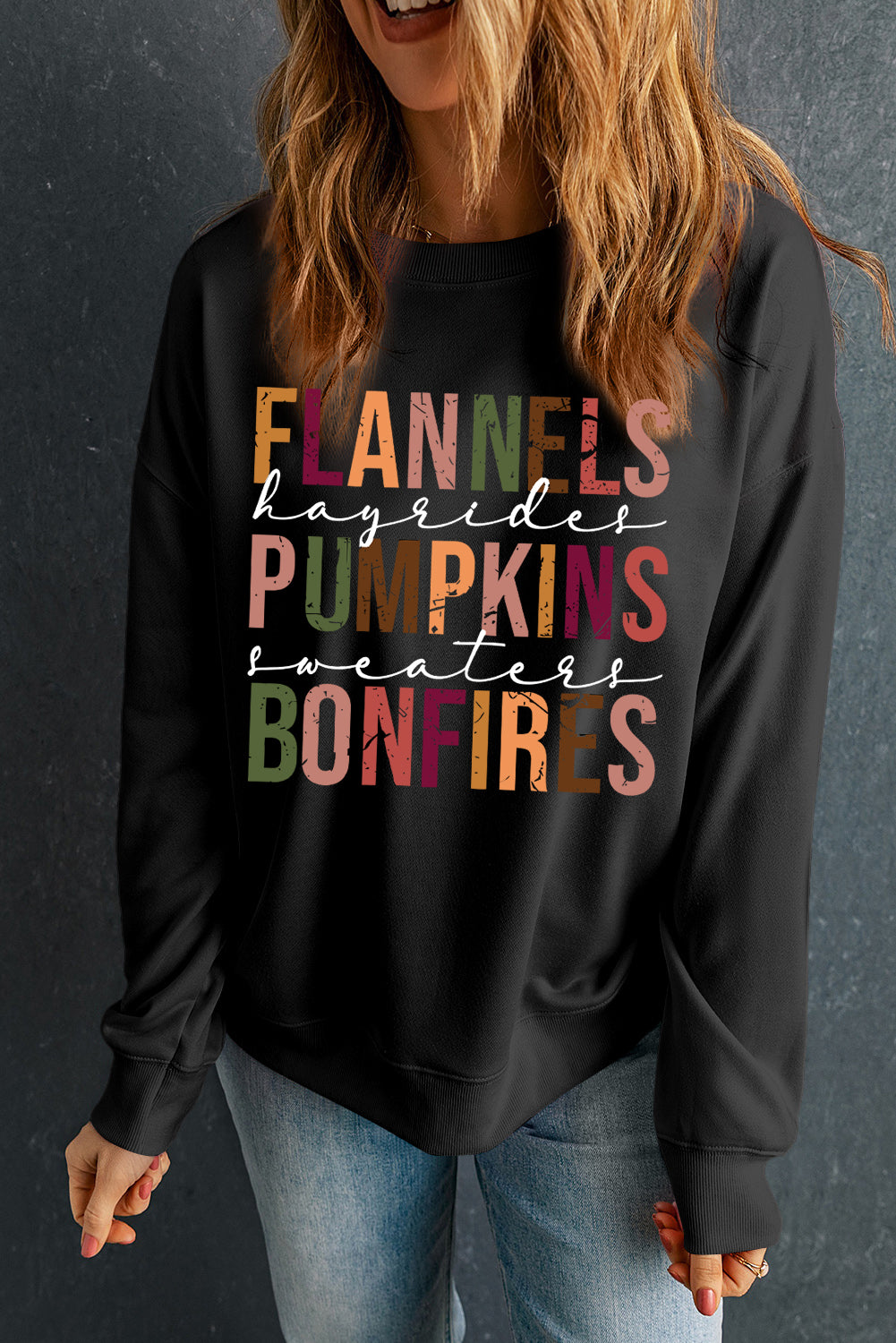 Beige FLANNELS PUMPKINS BONFIRES Graphic Drop Shoulder Sweatshirt