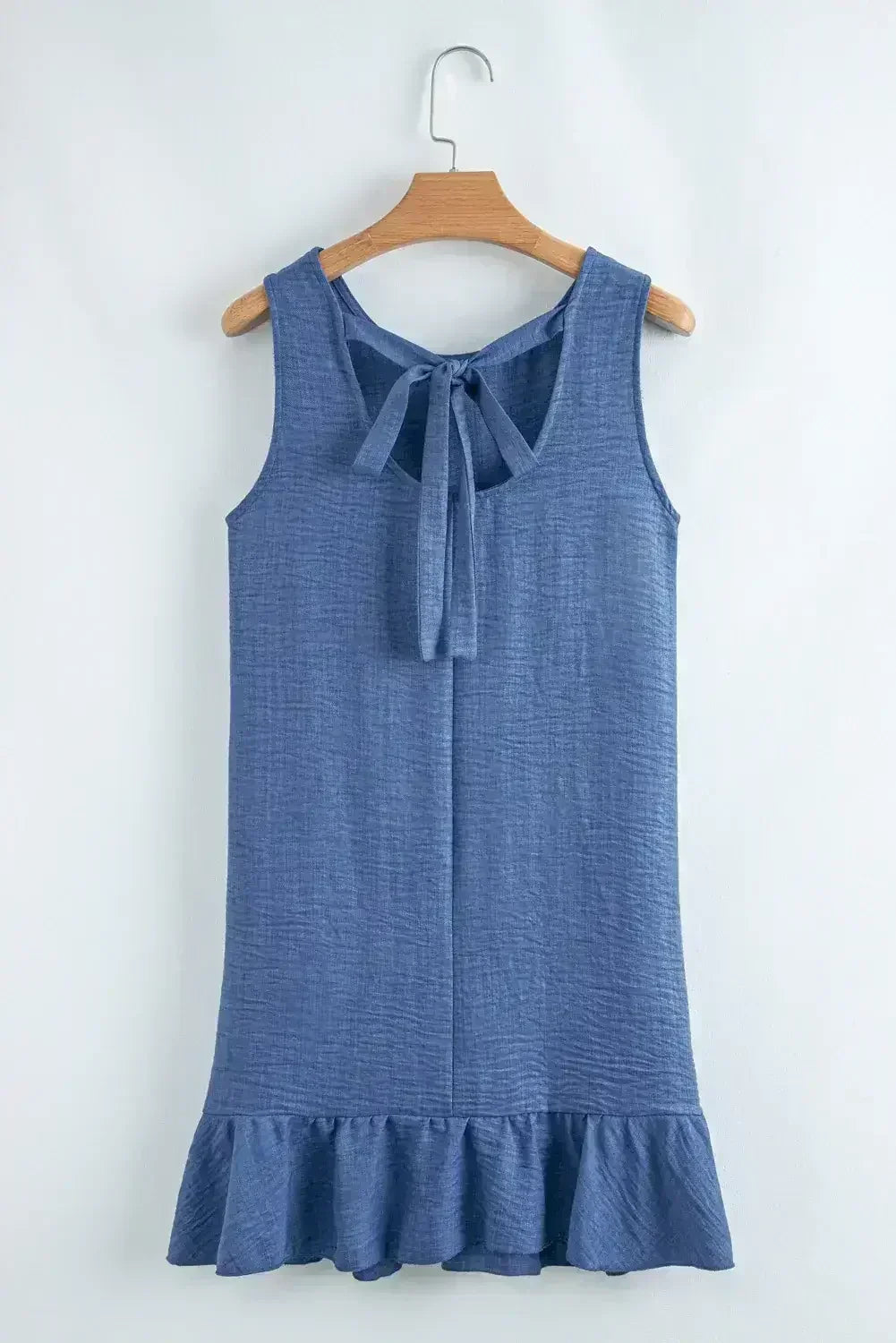 Ashleigh Blue Sleeveless Knot Backless Ruffle Hem Mini Dress