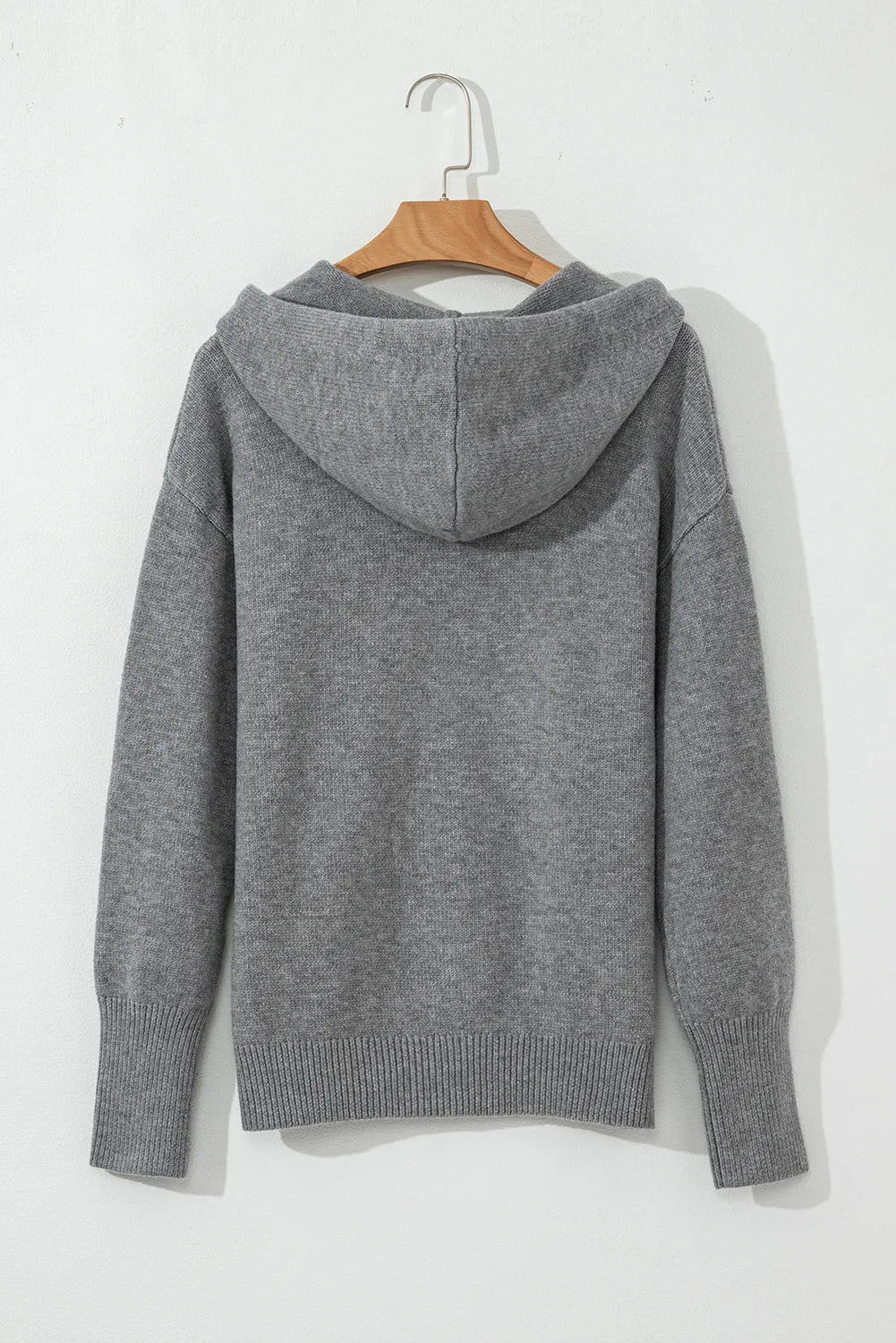 Medium Grey Hooded Button Up Drop Shoulder Sweater Cardigan