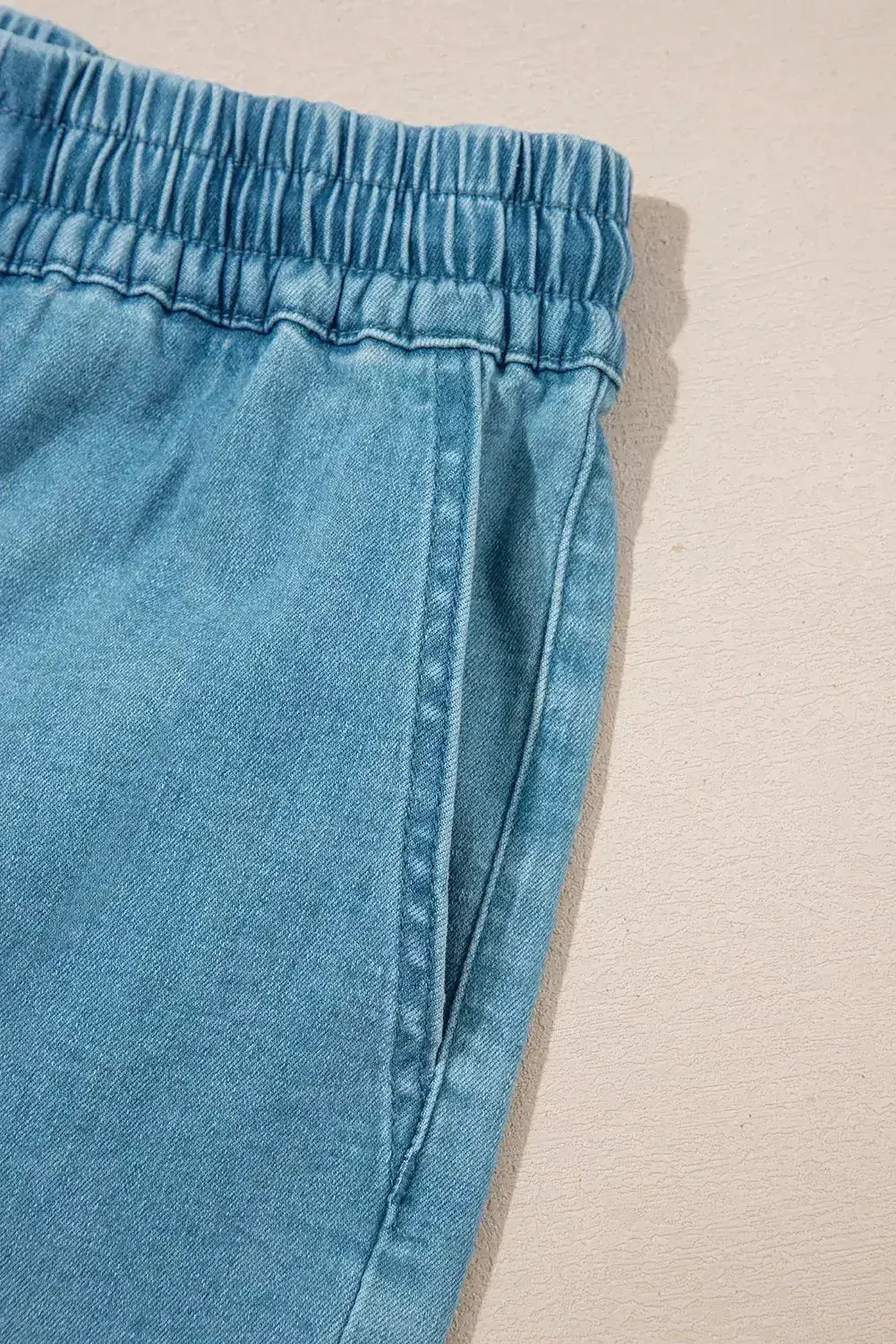 Beau Blue Drawstring Elastic Waist Denim Shorts