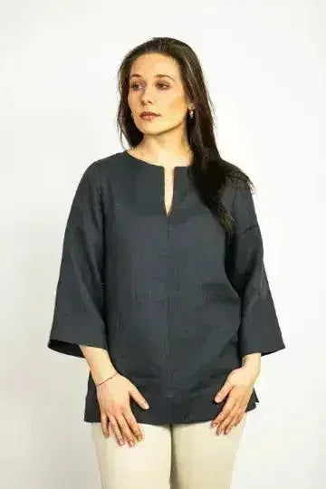 Asphalt Grey Linen Oversize Top – Modern & Comfortable Blouse