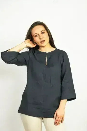 Asphalt Grey Linen Oversize Top – Modern & Comfortable Blouse