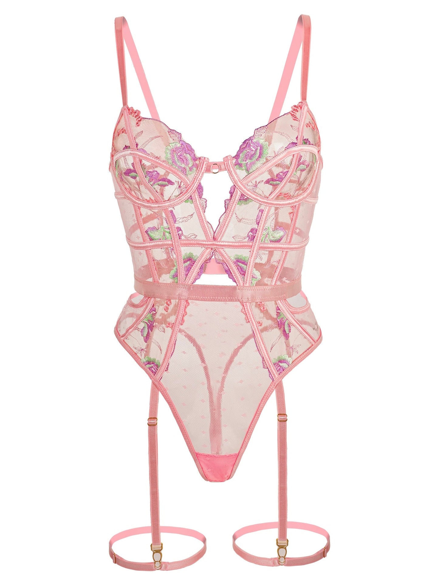 Pink Deluxe Floral Embroidered Bodysuit