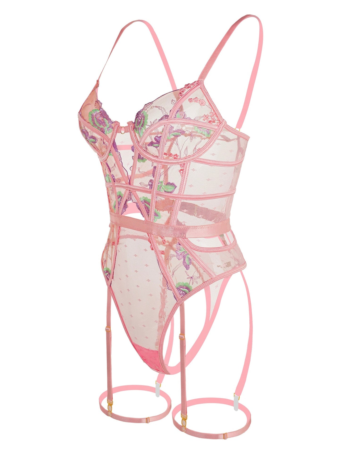 Pink Deluxe Floral Embroidered Bodysuit