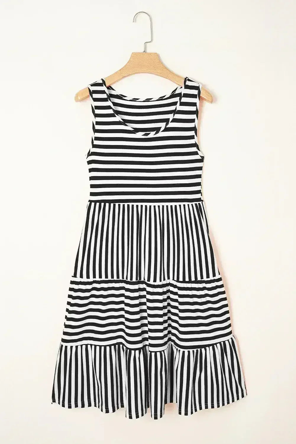 Black Stripe U Neck Sleeveless Loose Fit Mini Dress