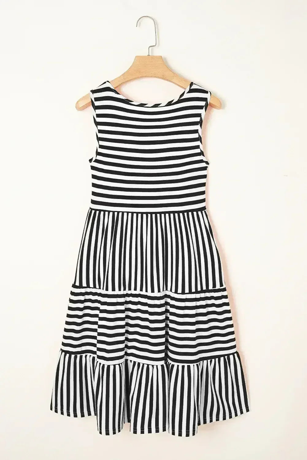 Black Stripe U Neck Sleeveless Loose Fit Mini Dress