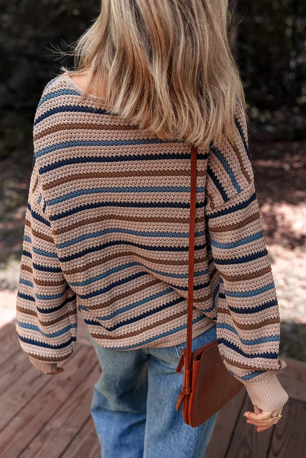 Multicolour Striped Knitted Drop Shoulder Crew Neck Sweater