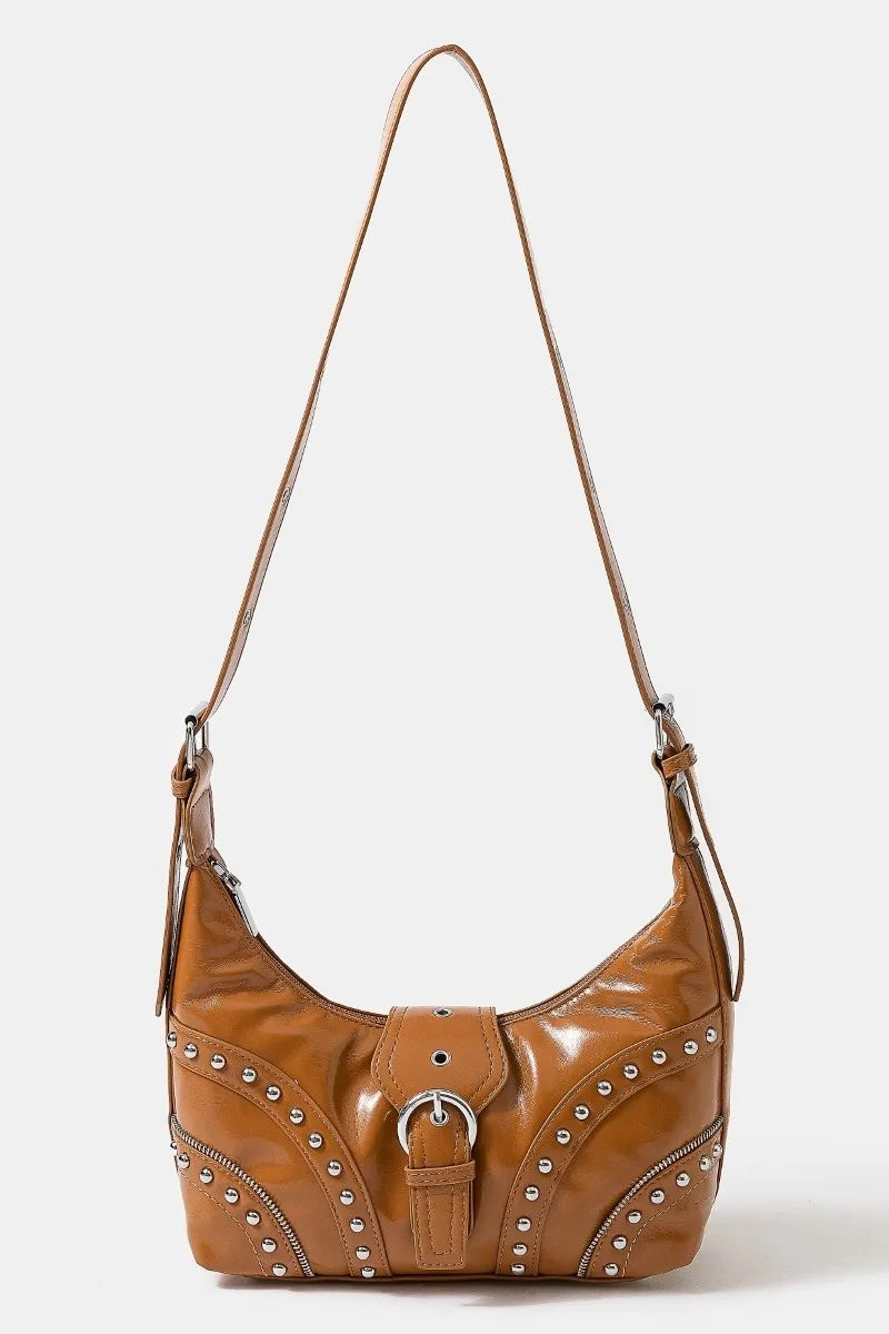 Fame Faux Leather Studded Trim Shoulder Bag Crossbody