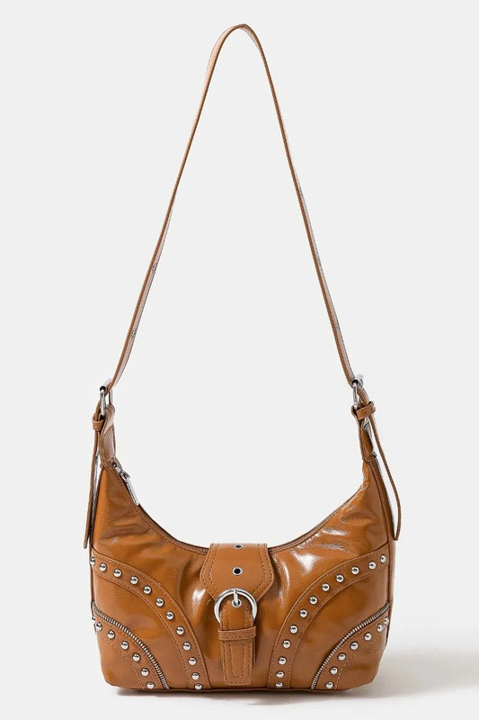 Fame Faux Leather Studded Trim Shoulder Bag Crossbody