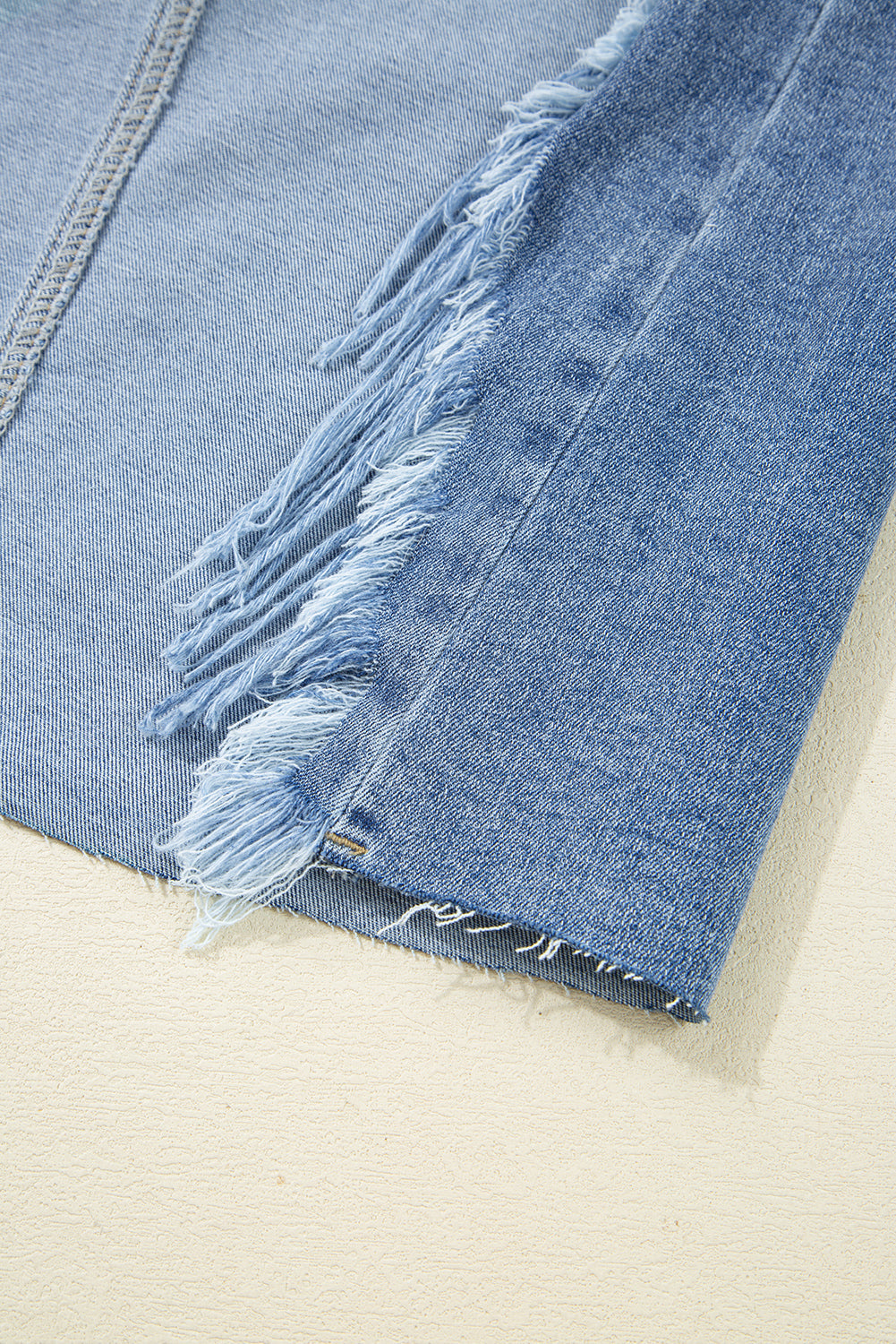 Myosotis Distressed Hem Denim Midi Skirt Irregular Look