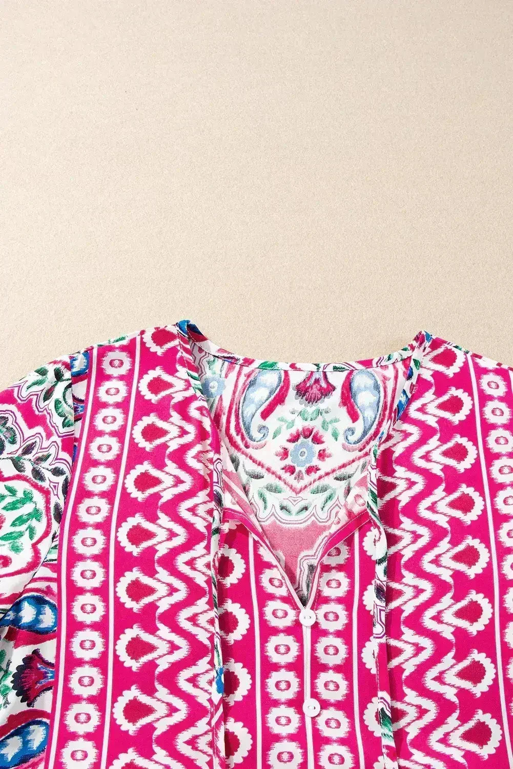 Pink Bohemian Tie Neck Flounce Sleeve Ruffle Hem Mini Dress