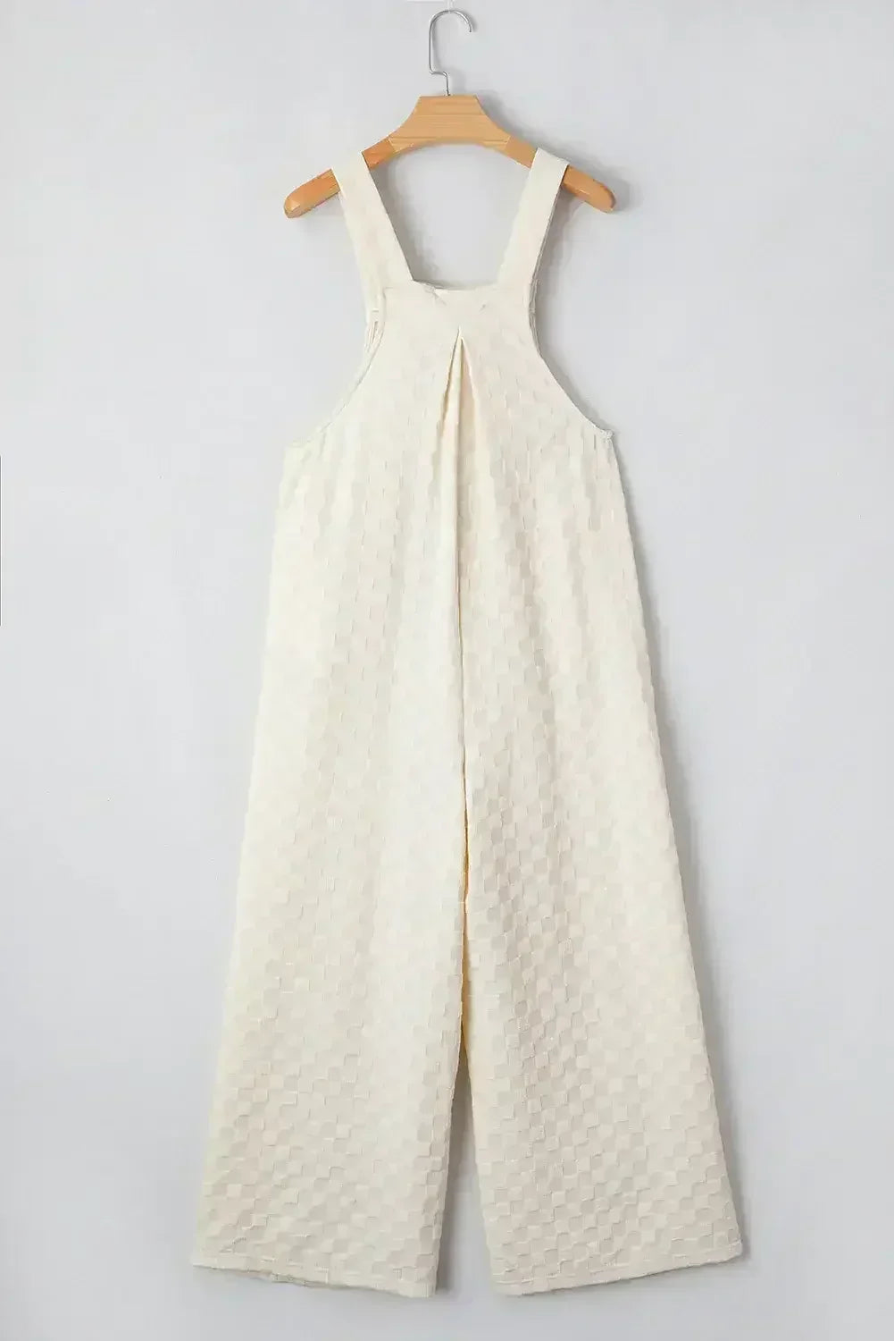 Beige Checkered Pocket High Waist Wide Leg Overall