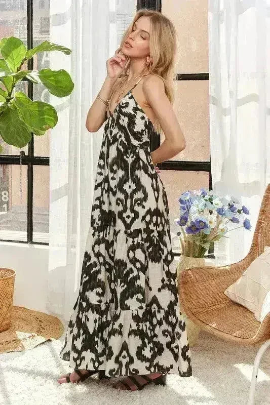 ADORA Crisscross Maxi Dress – Two-Tone V-Neck Evening Gown | Femstylo