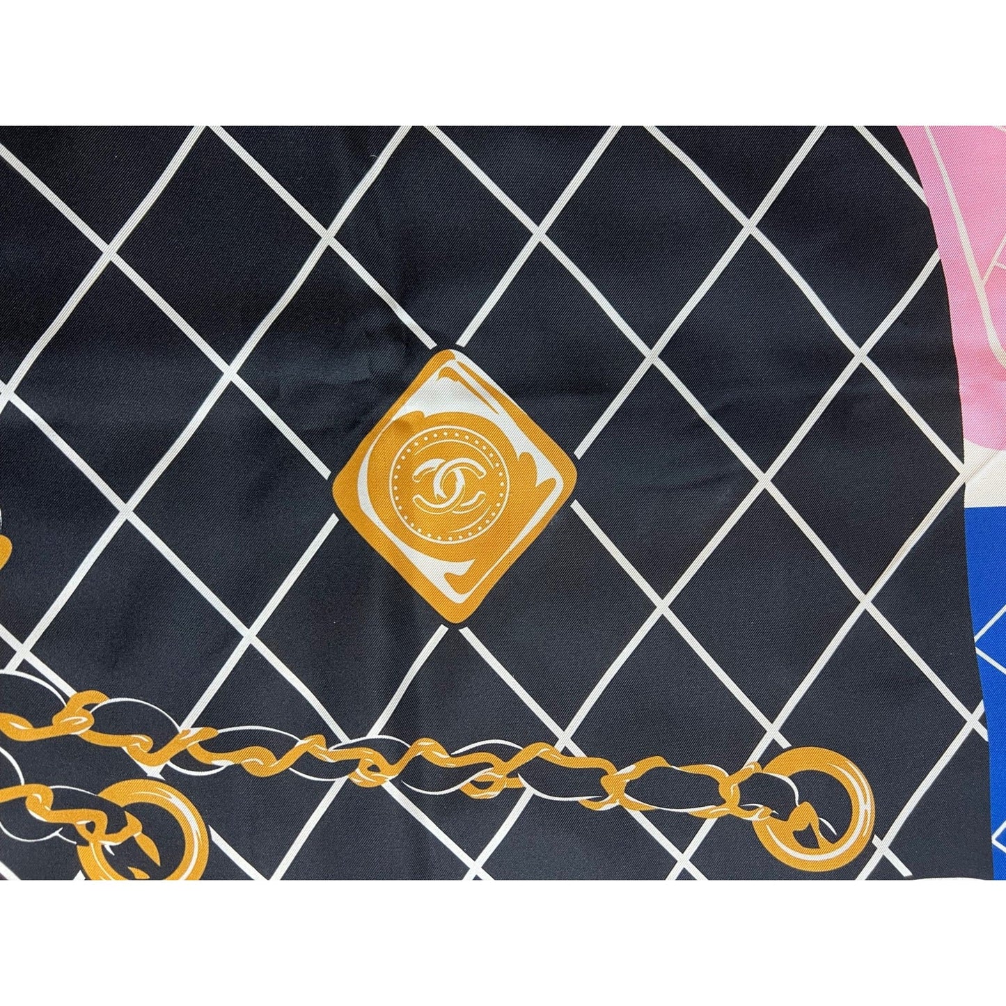 Chanel Silk Pink Black Blue Scarf