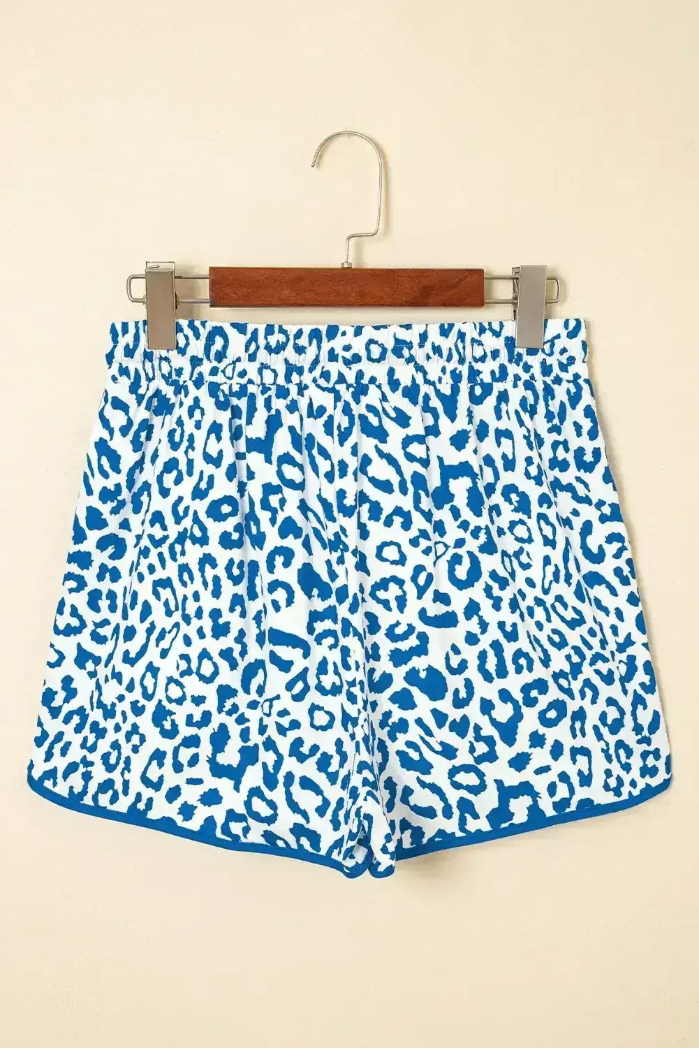 Blue Leopard Elastic Waist Lace up Contrast Trim Casual Shorts